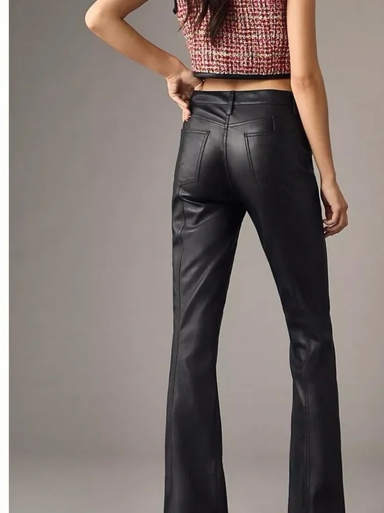 High-Rise Black Faux Leather Flare Pants - Picture 2 of 5